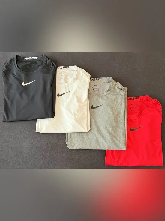 Nike Dri-FIT Long Sleeve Tops - Black, White, Heather Gray, Red - Lot of 4
