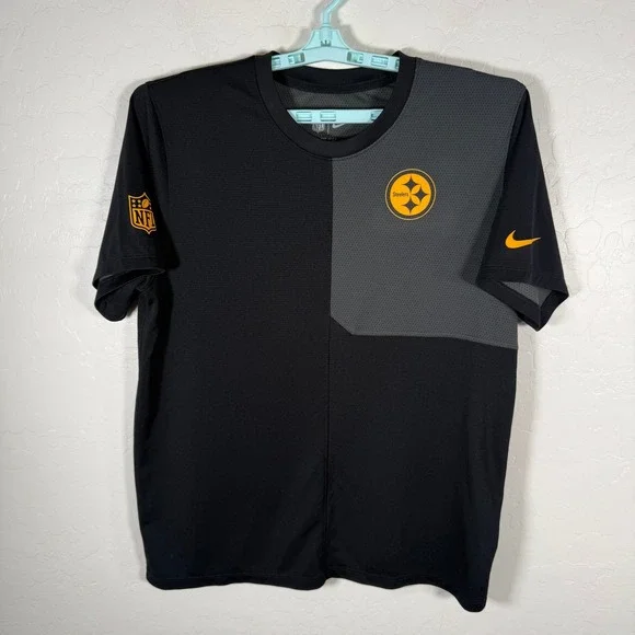 Nike Pittsburgh Steelers Shirt Mens Large Black Gray Dri-Fit NFL Football Tee