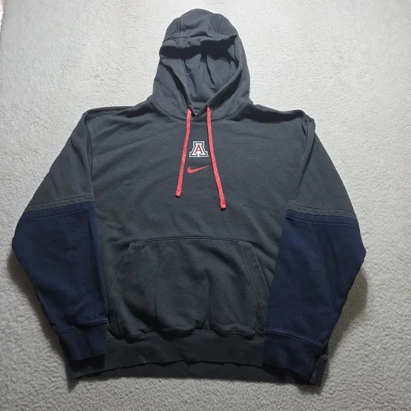 Nike U OF A Logo XL Black Heavy Collegiate Pullover Hoodie Colorblock Faded
