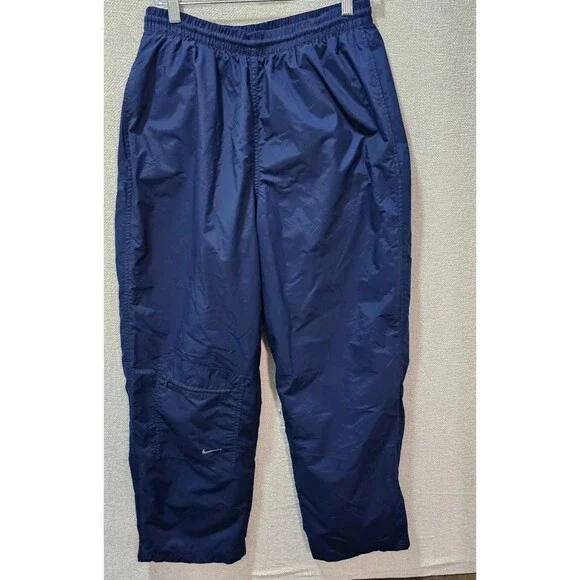 Nike Vtg Navy Blue Windpants Track Zip Cargo Pants Mesh Jersey Lined Mens Sz M