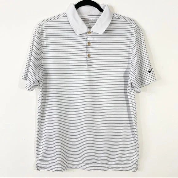 Nike White Polo Shirt with Thin Black Stripes