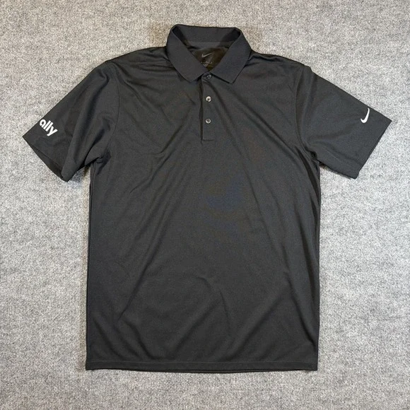 Nike Mens M Performance Short Sleeve Polo Black Embroidered Ally‎ Bank Sleeve