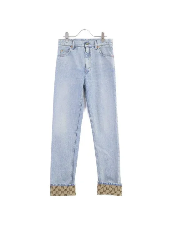 Gucci Light Blue GG Turnup Washed Denim Pants 28