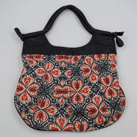 Rip Curl Hobo Bag Womens Medium Navy Red Paisley Cotton‎ Faux Leather Trim Boho