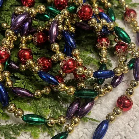 Set of 2 Faux Mercury Glass Plastic Bead Multi Christmas Garland Total 216”/18ft