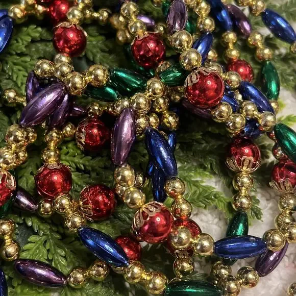 Set of 2 Faux Mercury Glass Plastic Bead Multi Christmas Garland Total 216”/18ft
