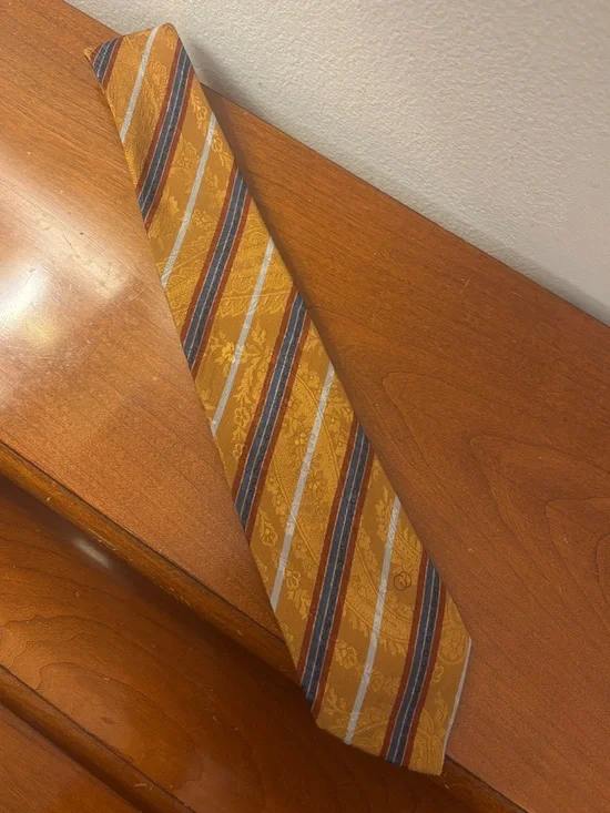 Vintage Gucci Silk Tie Mustard Hold Blue Red Stripes Made in Italy