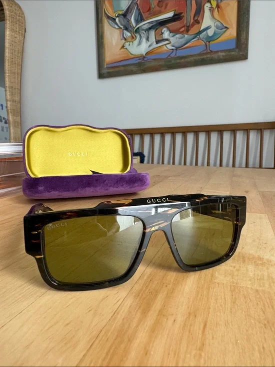 Gucci Tortoiseshell Sunglasses with Olive Lenses and Black Accents