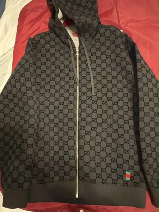 Gucci Black/Grey GG Logo Zip Hoodie