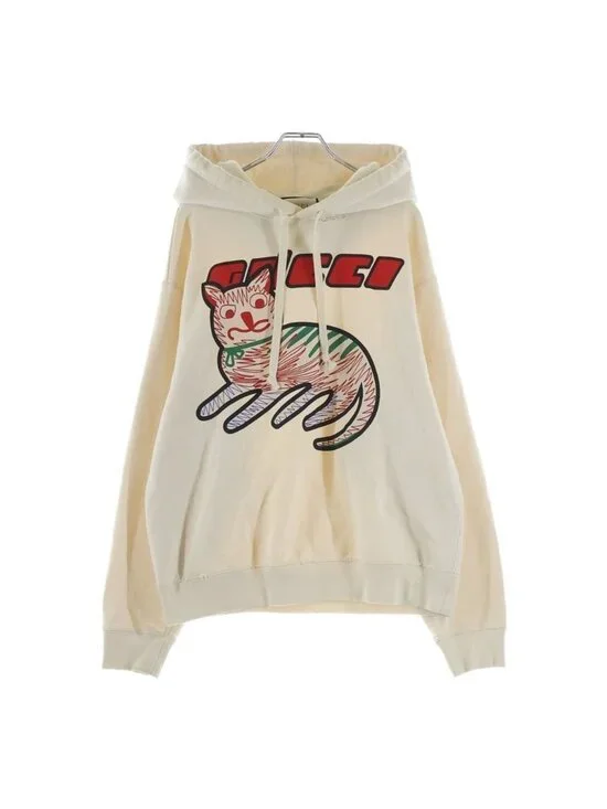 Gucci Cat Print Dame Hoodie Beige