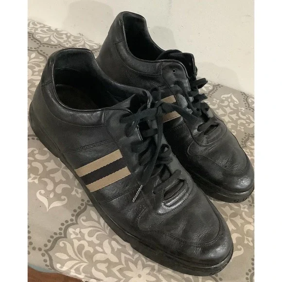 Gucci Black Stripe Leather Lace Up Sneaker  Mens 11