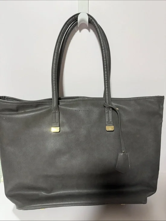 Gray Leather Tote Bag by Unknown Brand