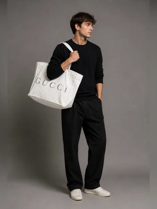 Gucci  VIP Gift XL Giant White Cotton Tote Silver Logo 24.5” Shopper New Men