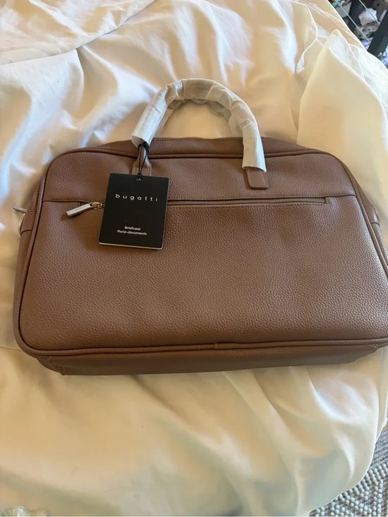 Bugatti Brown Pebble-Grain Laptop Briefcase