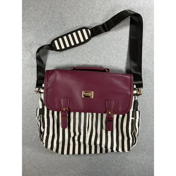 LOVEVOOK Laptop Messenger Bag Burgundy Black White Striped Satchel Briefcase