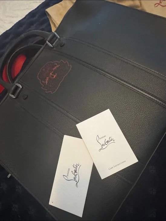 Christian Louboutin Black Leather Duffel with Red Strap Accents