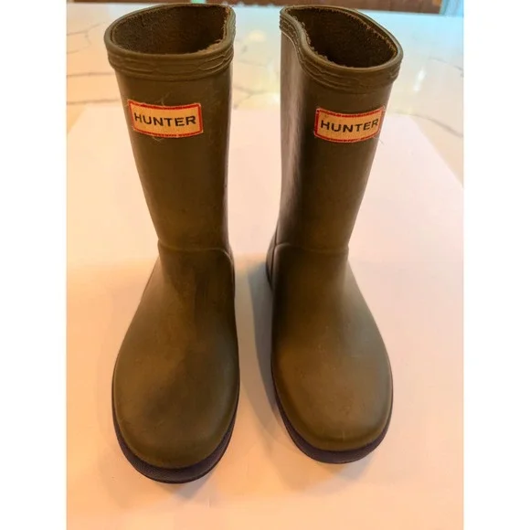 Hunter Kids First‎ Classic Rain Boots Olive Green Navy Blue UK 11 US 12