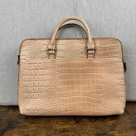 Bueno Faux Leather‎ Embossed Croc Top Handle Bag Tan Laptop Business Bag