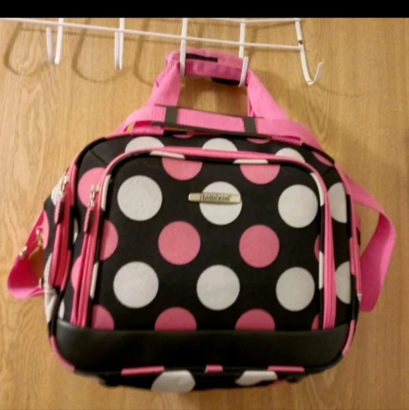 Rockland Pink Black Carry On Laptop tablet Travel Bag Removable Adj. Strap