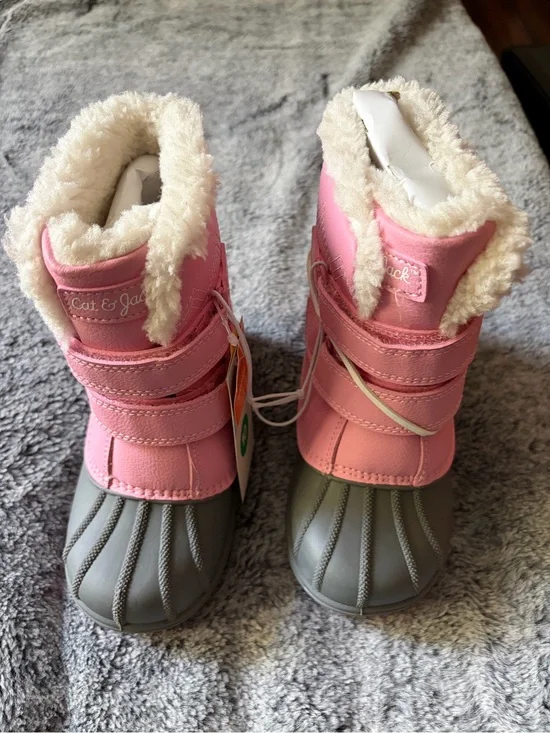 Cat & Jack Pink and Gray Girls Waterproof Winter Boots with Fleece Cuff