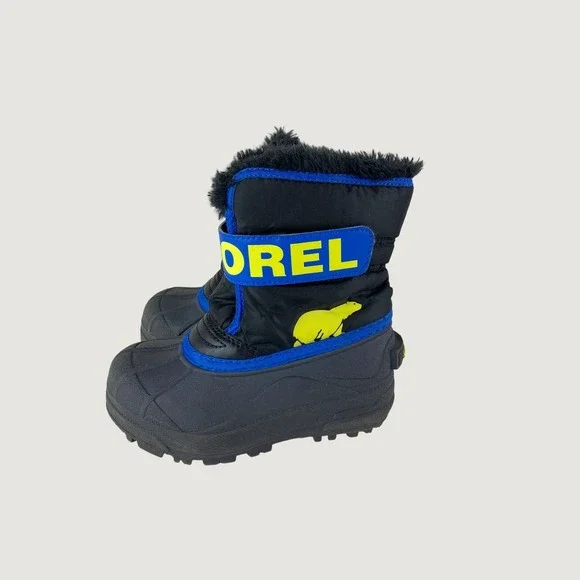 Sorel Snow Boots Litlle boy Sz 10 Black Blue Waterproof Insulated School Play