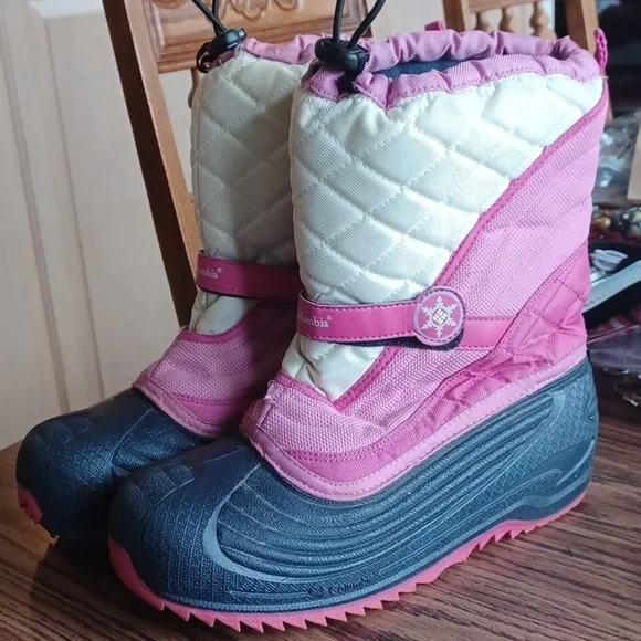 Columbia Boots Kids Girls 6 Pink white Pull On Winter Insulated/Women's 7.5