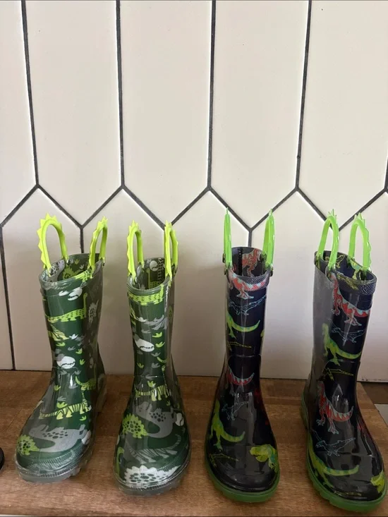 Kids' Dinosaur Rain Boots with Neon Green Handles