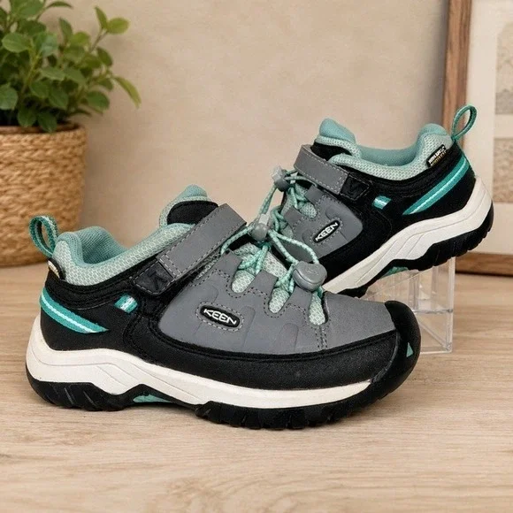 KEEN Targhee Kids 12 Waterproof Hiking Trail Shoes Gray Teal Leather