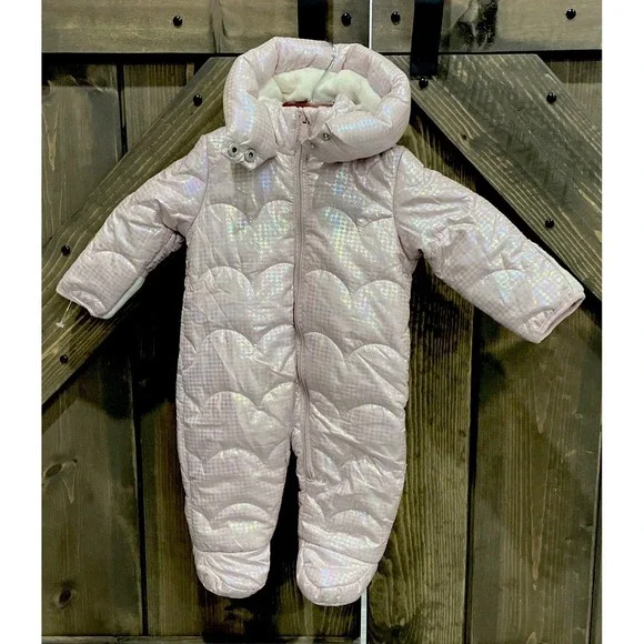 NWOT Kensiegirl Shiny Gingham‎ Pink Zip Baby Snowsuit Infant Size 3-6 Month
