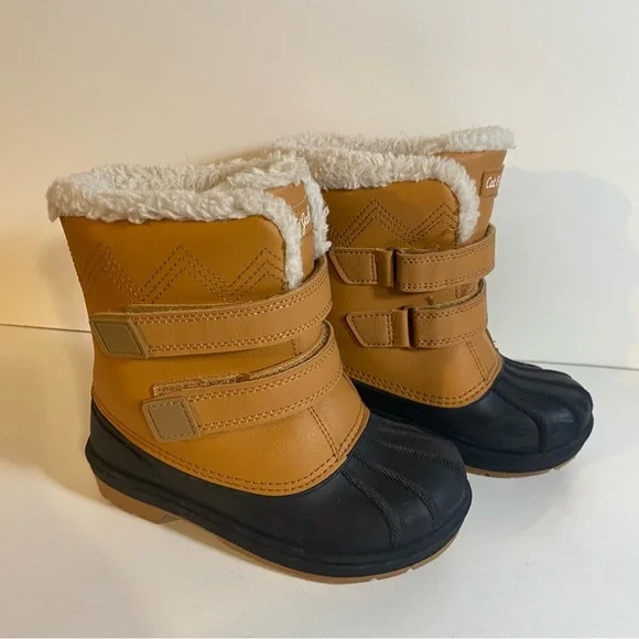 Cat & Jack Child’s Denver Winter Tan Leather & Black Rubber Boots  Size 12