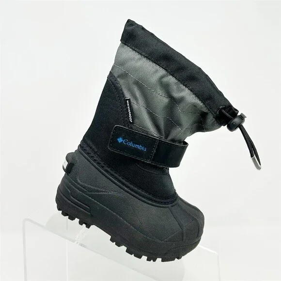 Columbia Powderbug Plus II Kids Winter Snow Boots Black Gray Waterproof Size 7