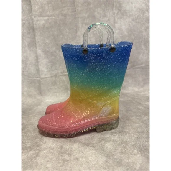 Western Chief Toddler-SZ 11/1 Girls' Rainbow Print Glitter Rain Boots