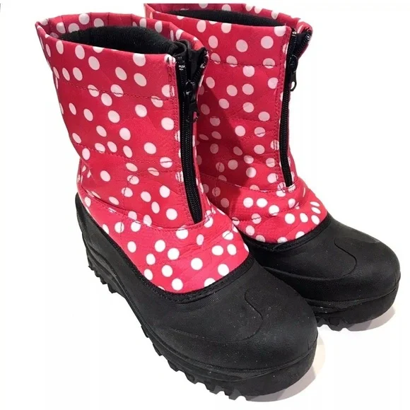 Itasca Snow Boots Big Girls Size 3 Black Pink Polka Dots Winter Insulated