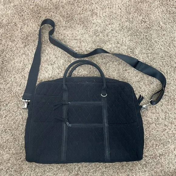 Vera Bradley Black Quilted Microfiber Laptop Messenger Bag Work Briefcase‎ READ