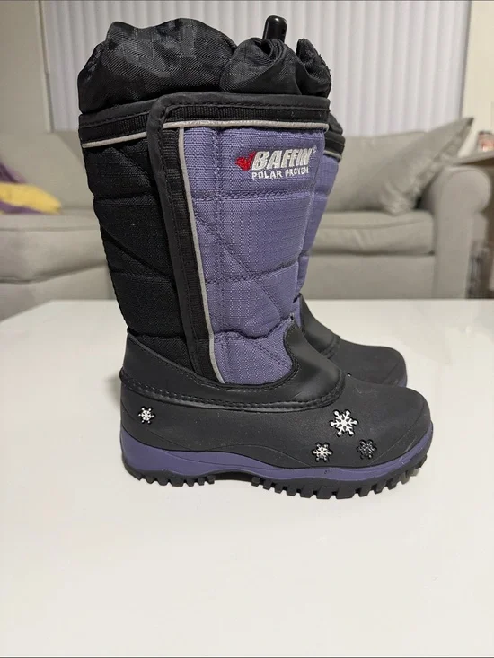 Baffin Girl Black and Purple Kids Winter Boots Sz 12