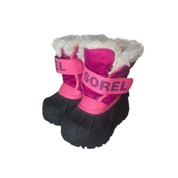 Sorel Snow Commander Girls 6 Black Pink NV1960-652 Waterproof Winter Boots