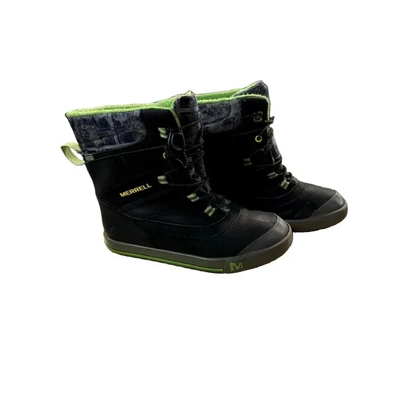 Merrell Snow Bank 2.0 Boys 6 M Boots Black Neon Green Waterproof Snow Boots
