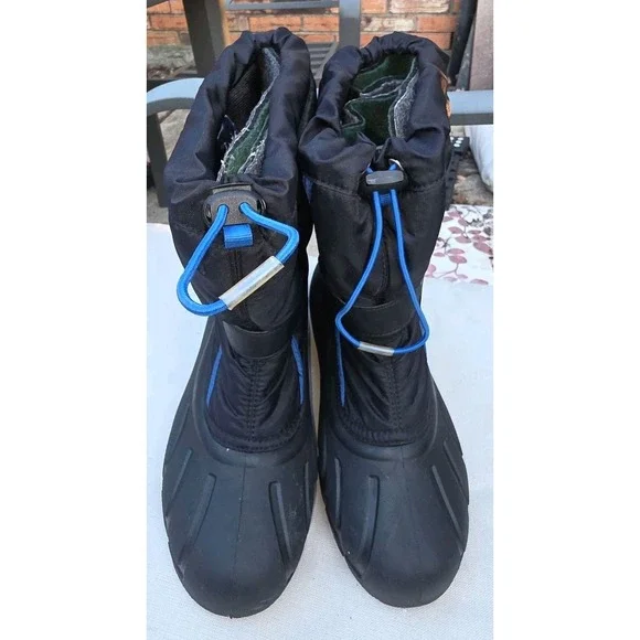 Sorel Kids Flurry Snow Boots Black Blue Waterproof Winter NY1885-010 Size 7Y