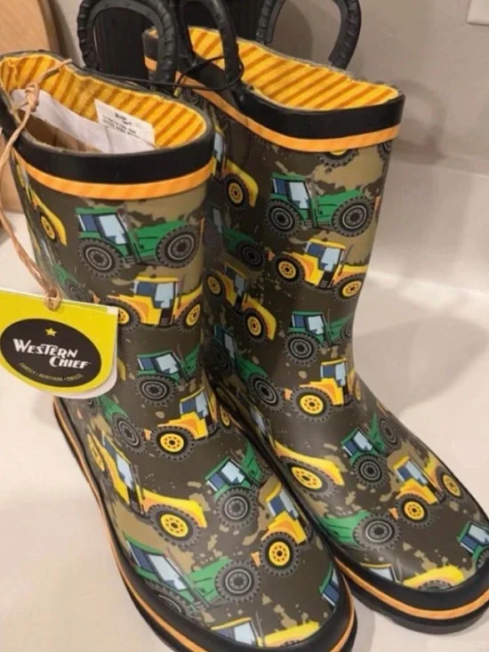 Western Chief Kids Green & Yellow Tractor Rain Boots