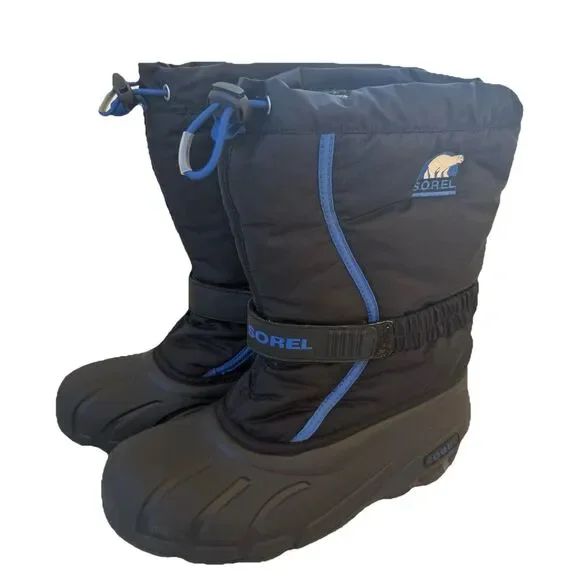 Sorel Unisex Flurry Black Blue Insulated Winter Waterproof Snow Boot Size 7