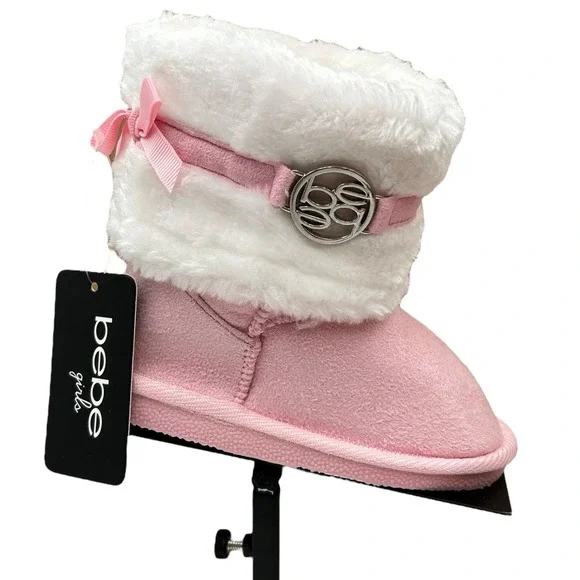 Bebe Toddler Girls Faux Fur Fashion Winter Boots Size 7 Pink-White‎ Lightweight