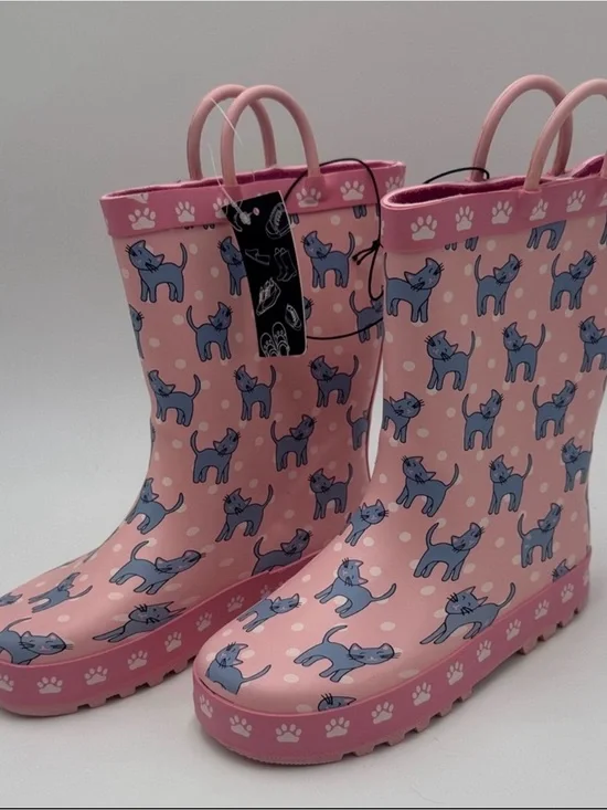 NWT  Pink Waterproof Cat Rain Boots Size 13