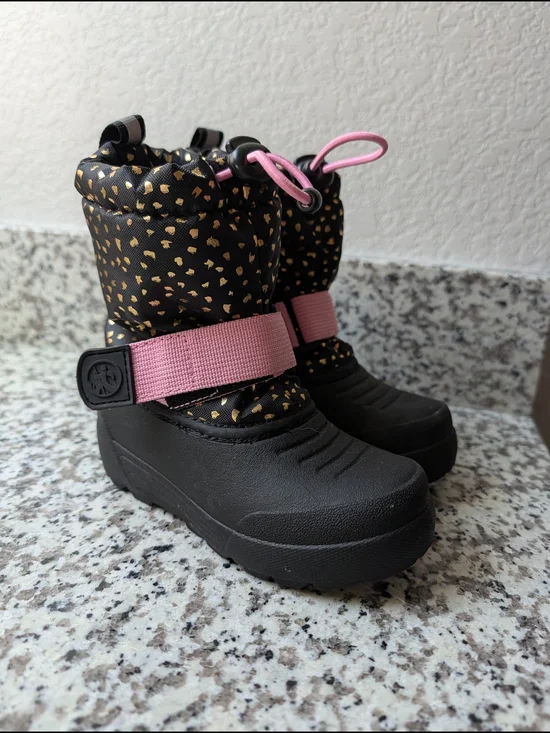 3M Thinsulate Black & Pink Kids Rain and Snow Boots with Gold Speckle