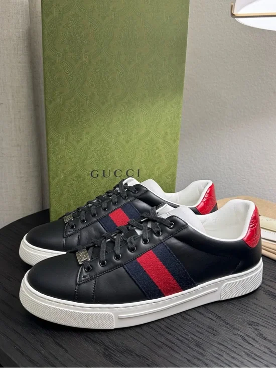 Gucci Ace Web Sneakers Leather Black 11