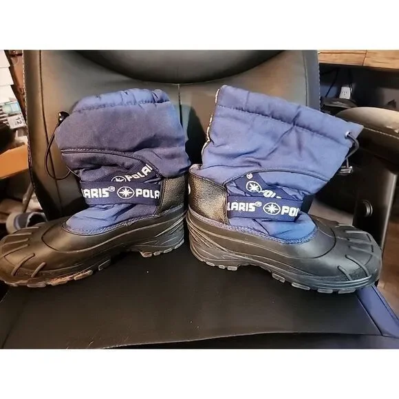 POLARIS NAVY BLUE RAIN SNOW DUCK STYLE LINED BOOTS THERMOLITE FLEECE LINED KID 5