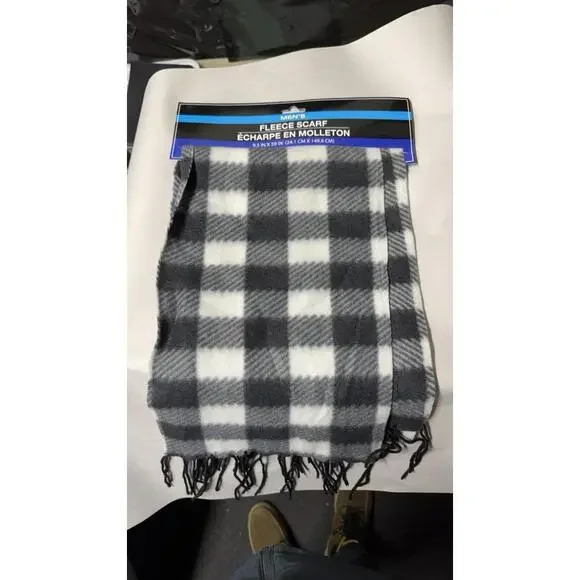Men's Fleece Scarf Black White‎ Gray Checkered Plaid Warm Winter Fringed New