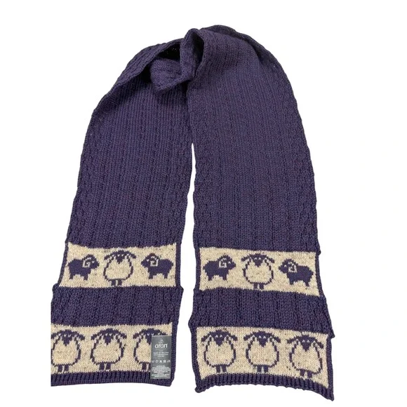 Aran Woollen Mills Purple Sheep Scarf Mens 100% Pure New Wool Made in Ireland