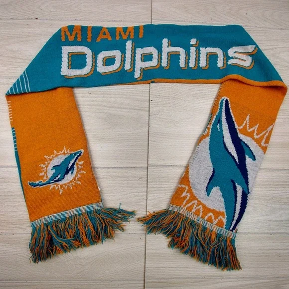 Forever Collectibles Miami Dolphins Scarf Unisex OS Aqua Orange‎ NFL Knit Fringe