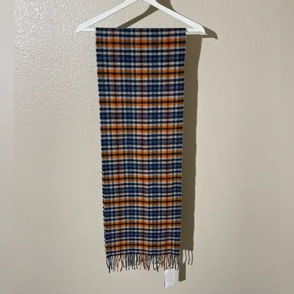 Johnstons of Elgin Blue and Orange Plaid Scarf