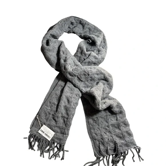 NWT Paolo Mariani Mens Wool‎ Blend Scarf Gray Woven Made Italy Textured Fringed